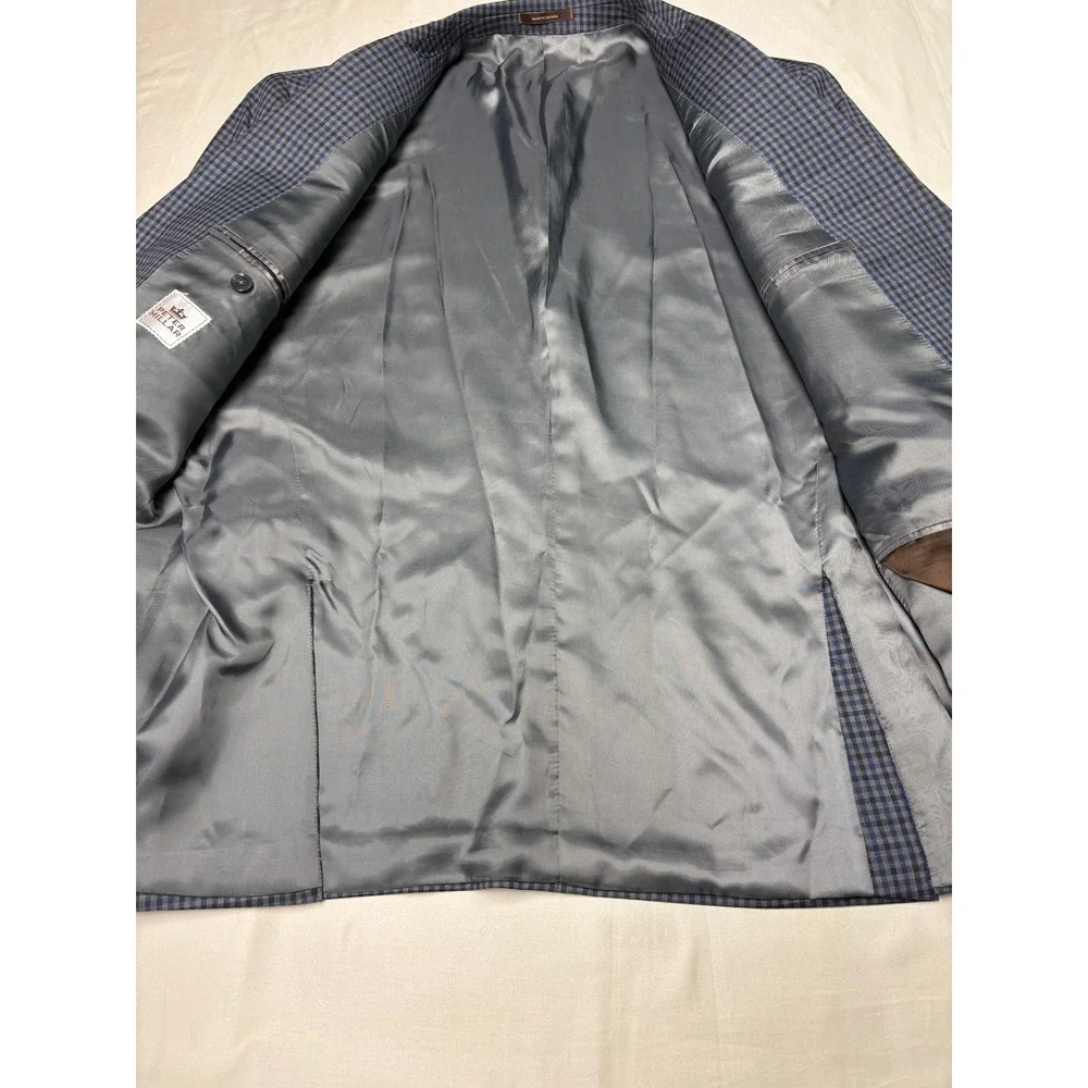 Peter Millar Mens 44S Wool Sport Coat Blazer Blue Grey Check Made in Canada